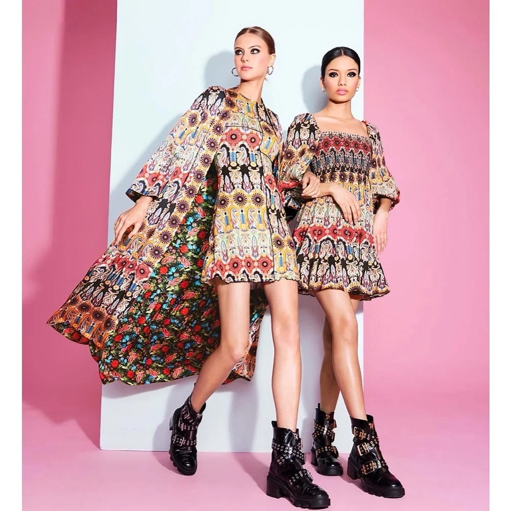 Alice + Olivia Delora Boho Print Floral Paisley Mini Dress